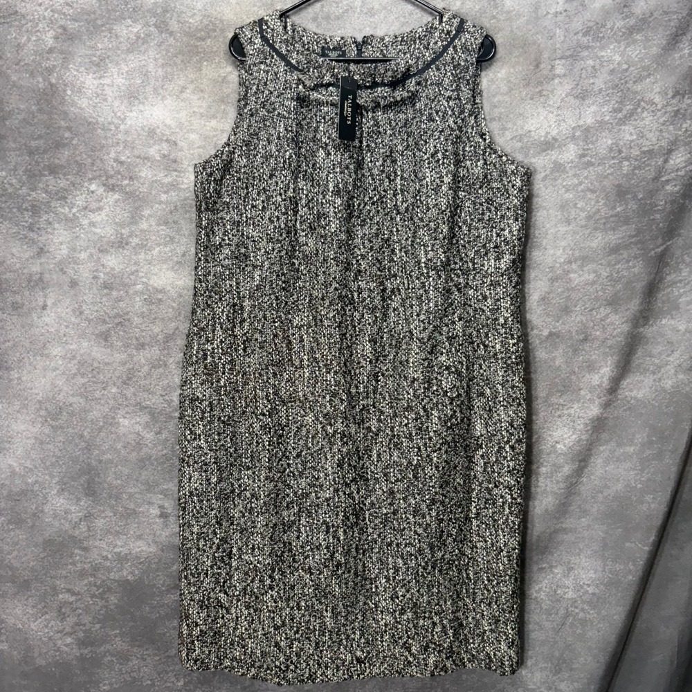 Talbots Black White Tweed Sleeveless Sheath Dress Size 16W Wool Blend Office NWT